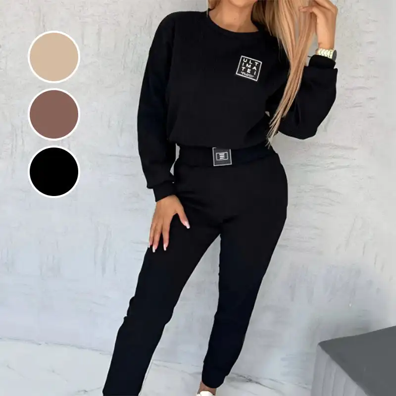 

Women’s Corduroy Jogger Sweatsuit Set Ladies' Solid Color Pullover Tops And Sweatpants Tracksuit Outfits Set
