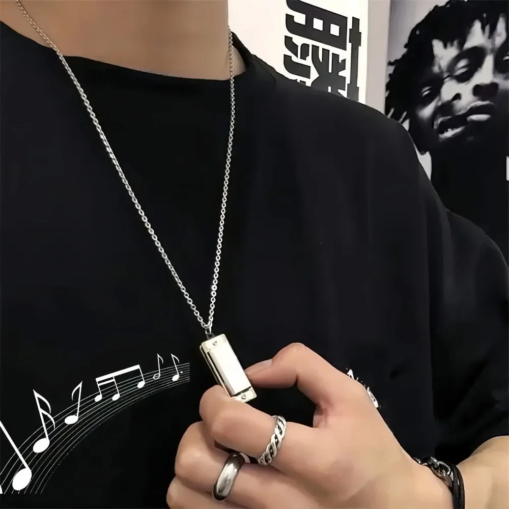 Mini Harmonica Necklace For Men Women Creative Musical Pendant Can Blow Sound Fashion Niche Design Jewelry