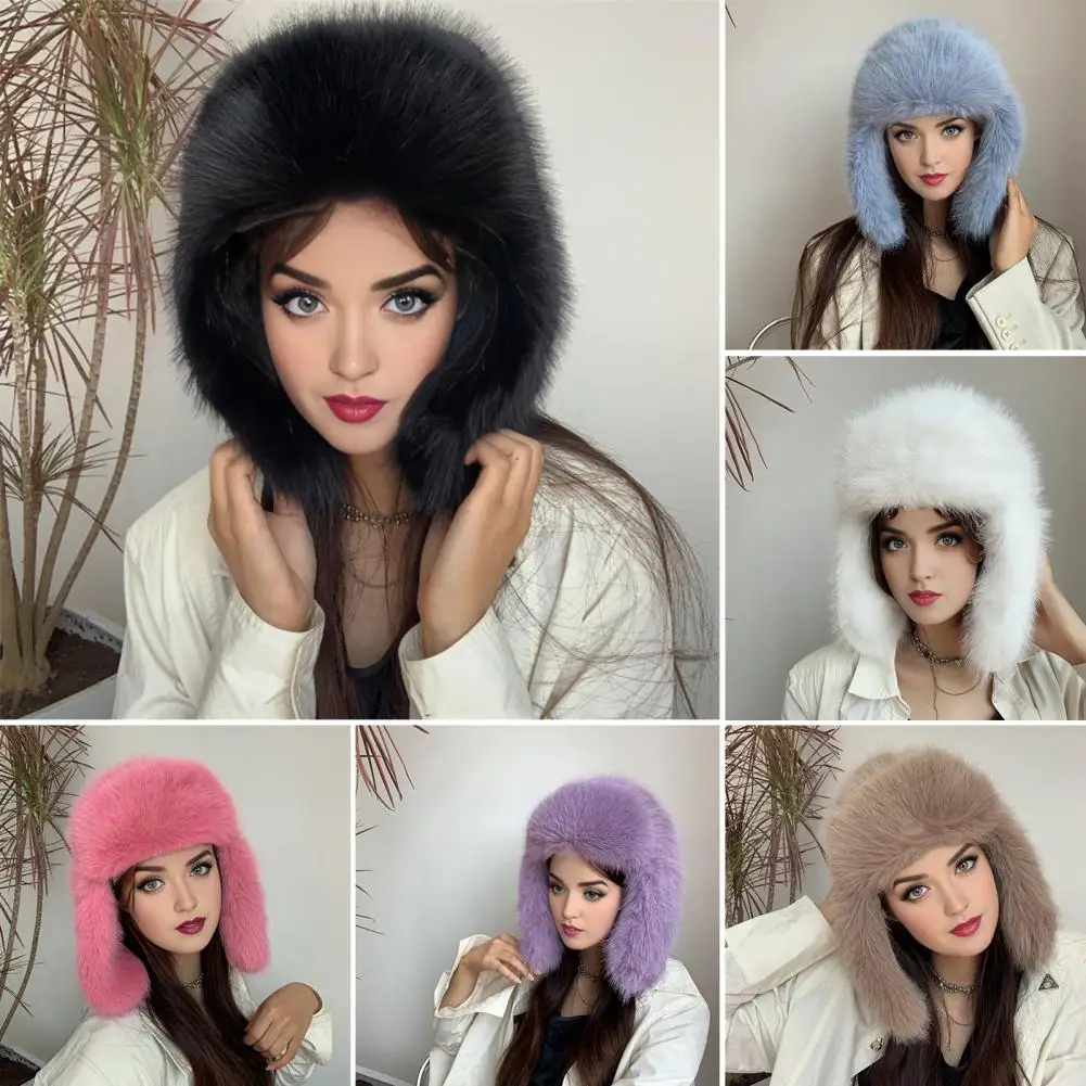 Winter Hat Lei Feng Hat Winter Skiing Headwear Women’s Warm Outdoor Accessories Solid Color Imitation Fox Fur Cold Weather Cap