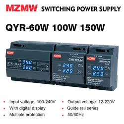 MZMW DIN Rail Switching Power Supply QYR-60W 100W 150W 100-240V AC/DC 12V 24V Digital Display LED Light Strip Industrial SMPS