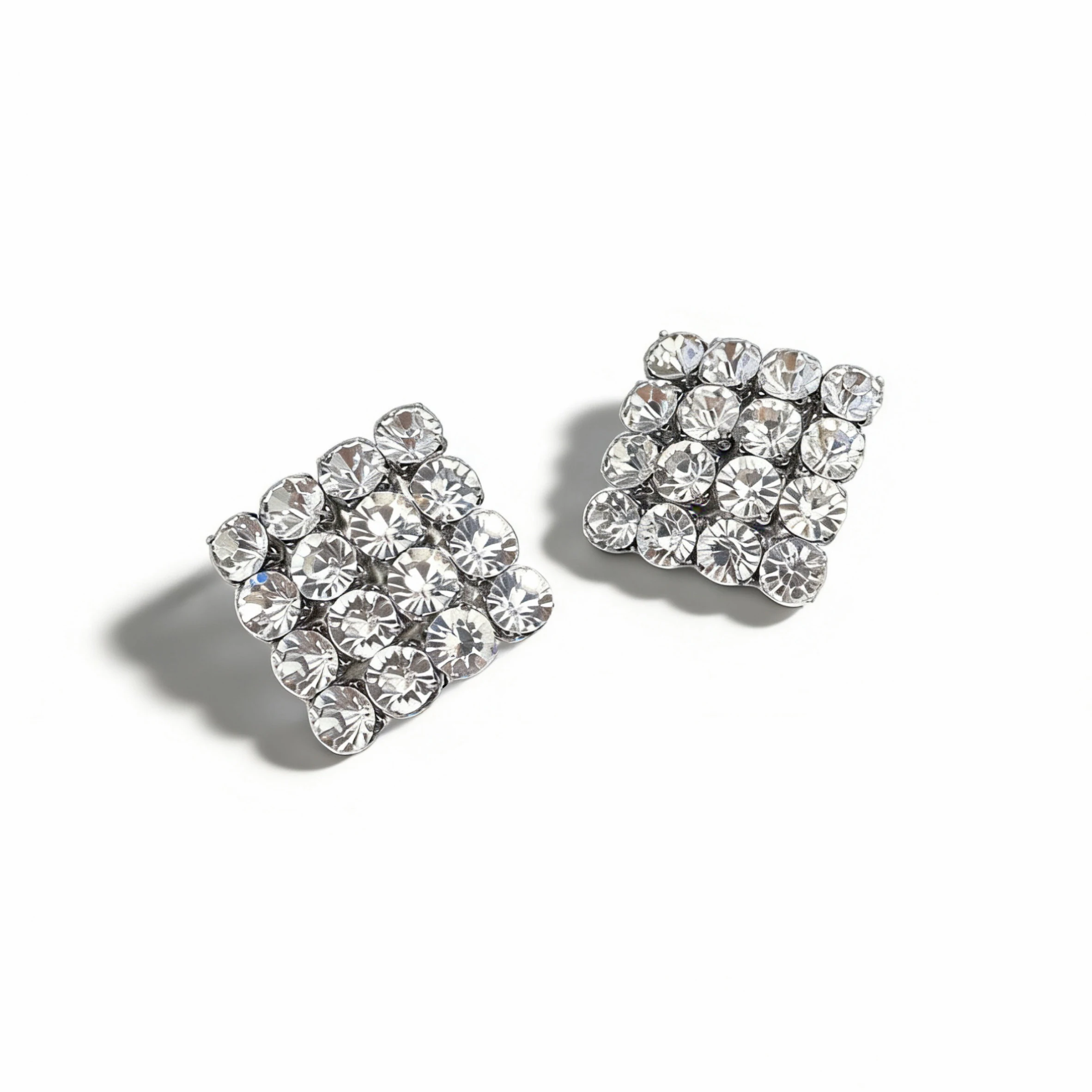 

Europe Fashion Designer Square Full Diamond Crystal Earrings Ear Clip Woman Top Quality Brand Jewelry