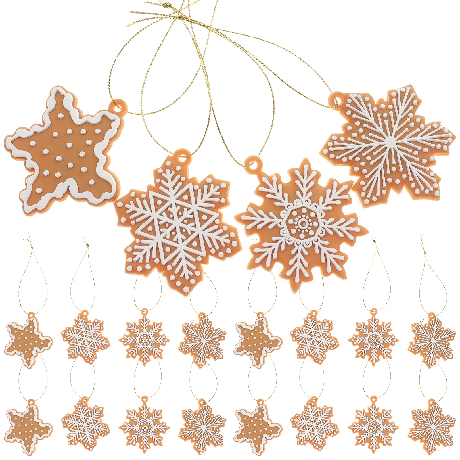 

20 Pcs Snowflake Ornaments Hanging Plastic Gold Christmas Decorations Gingerbread Mini