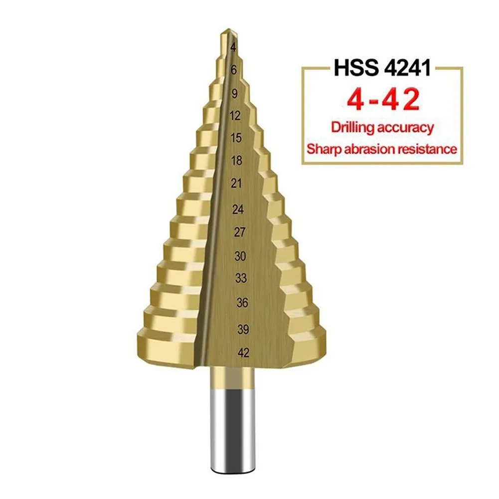 

4-42mm HSS Titanium Coated Step Drill Bit Straight Groove 14 Step Drill Bits Wood Metal Hole Cutter Core Drilling Tools