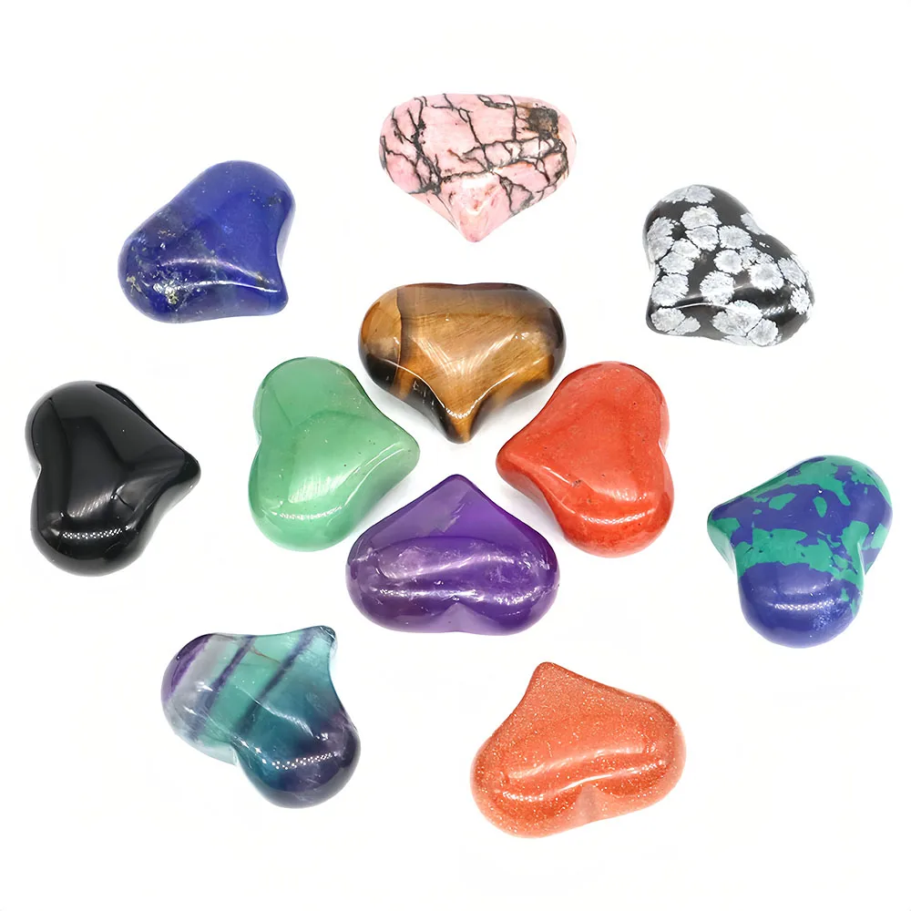 25mm Love Heart Shape Crystal Reiki Chakra Stone Natural Healing Quartz Gemstone Pendant DIY Necklace Jewelry Making Charms Gift