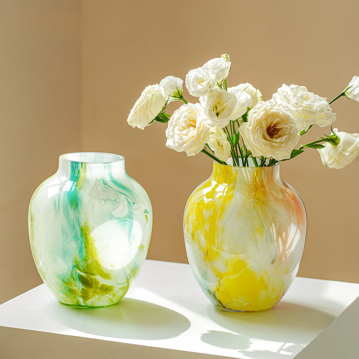 Vase ornament, living room flower arrangement, beautiful glazed advanced sense ins wind flower creativity