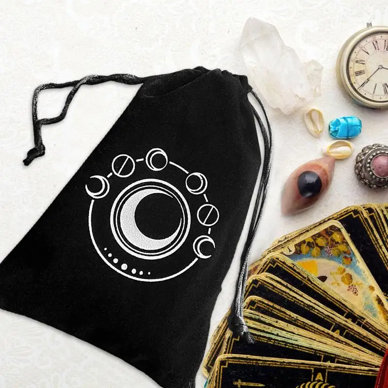 17.3*11.5cm Tarot Card Velvet Storage Bags With Drawstrings Moon Phase Thickened Tarot Card Dice Storage Bag