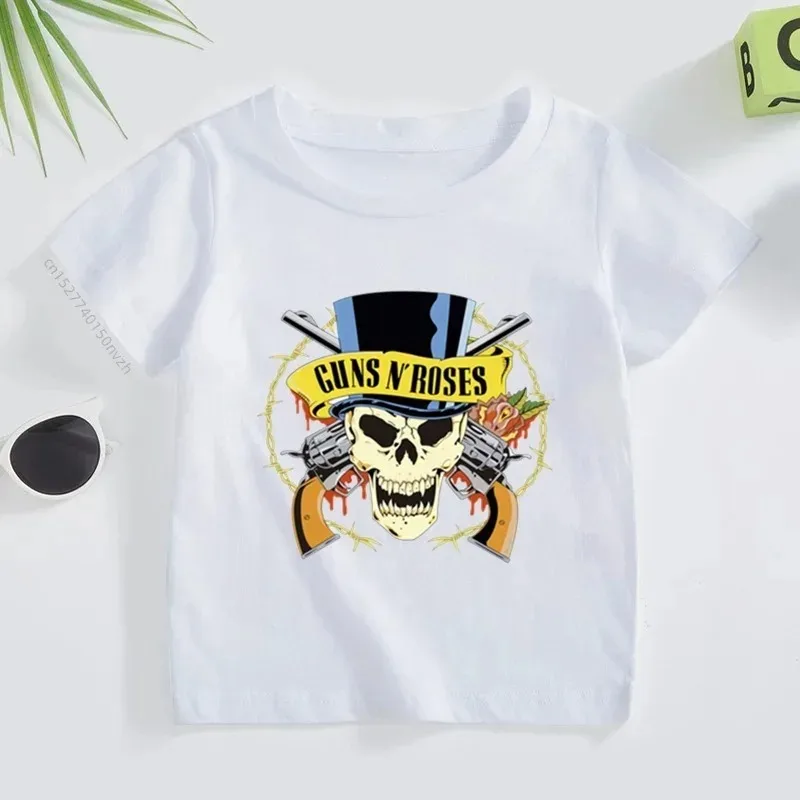 3T~14T Rock Band Gun N Roses Children\'s T Shirt Boys and Girls Kpop Music Short Sleeve Tops Kids Casual Cotton Clothes