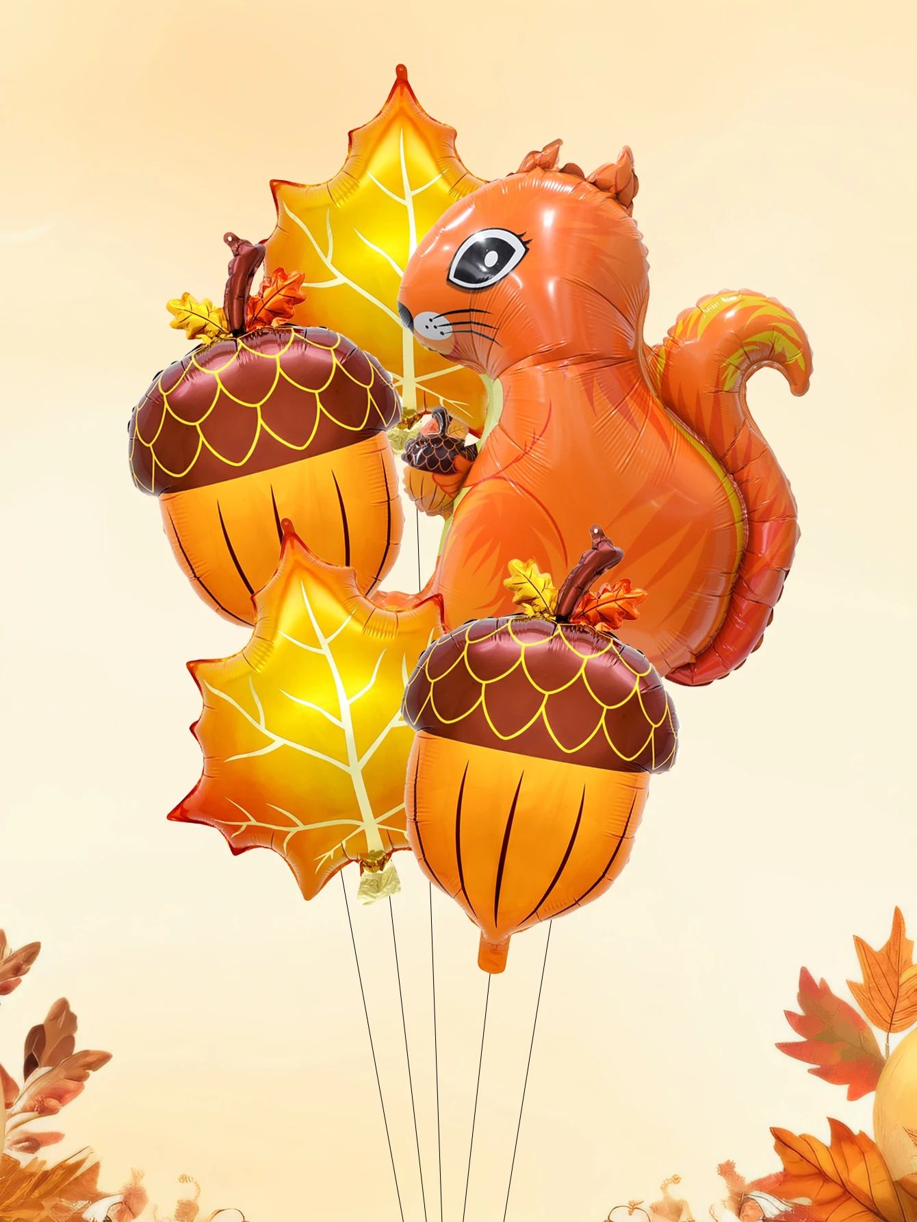 5pcs Squirrel Foil Balloons Set Pine Cone Balloons Autumn Maple Leaf Balloon Harvest Festival Decor Thanksgiving Day Decorations