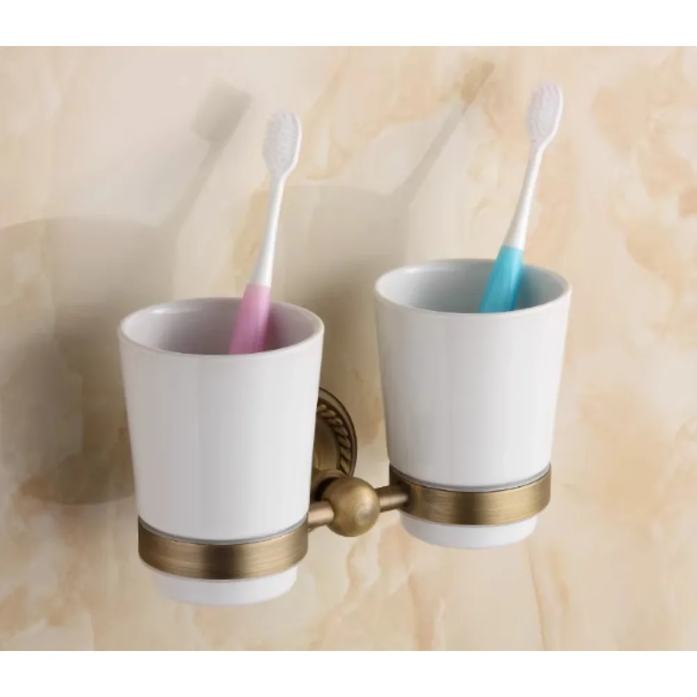 

Double cup tooth cup storage rack, antique brass model, bathroom retro style storage accessories