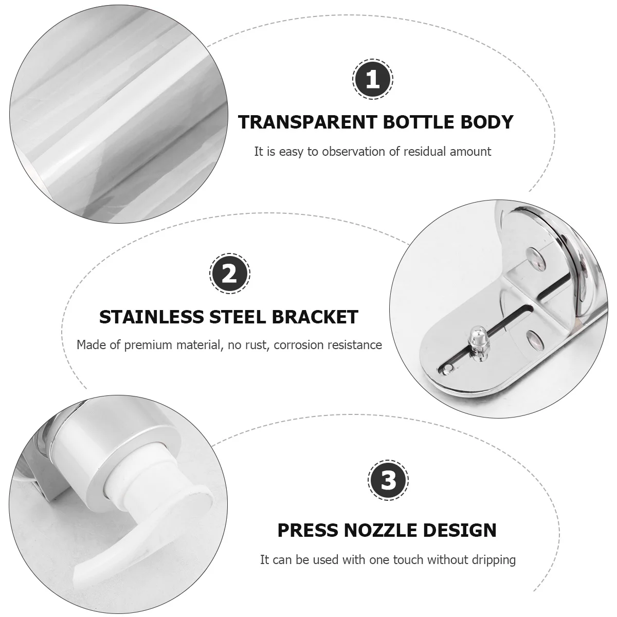 

1Pcs Bathroom Soap Dispenser Wall Mounted Holder Sturdy Liquid Soap Pump Suitable for Shower Gel Shampoo Hand Wash and Kitchen