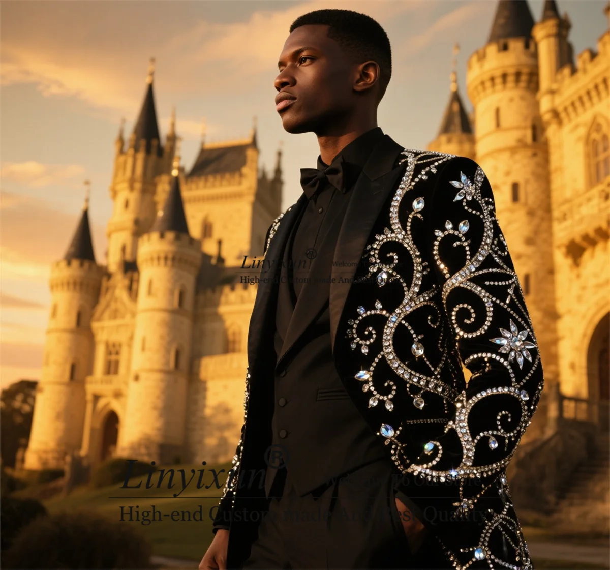 

High End Rhinestones Gem Beaded Men Suit 3 Pieces Sets Groom Wedding Male Tuxedos Customized Slim Fit Costume Homme Ropa Blazer