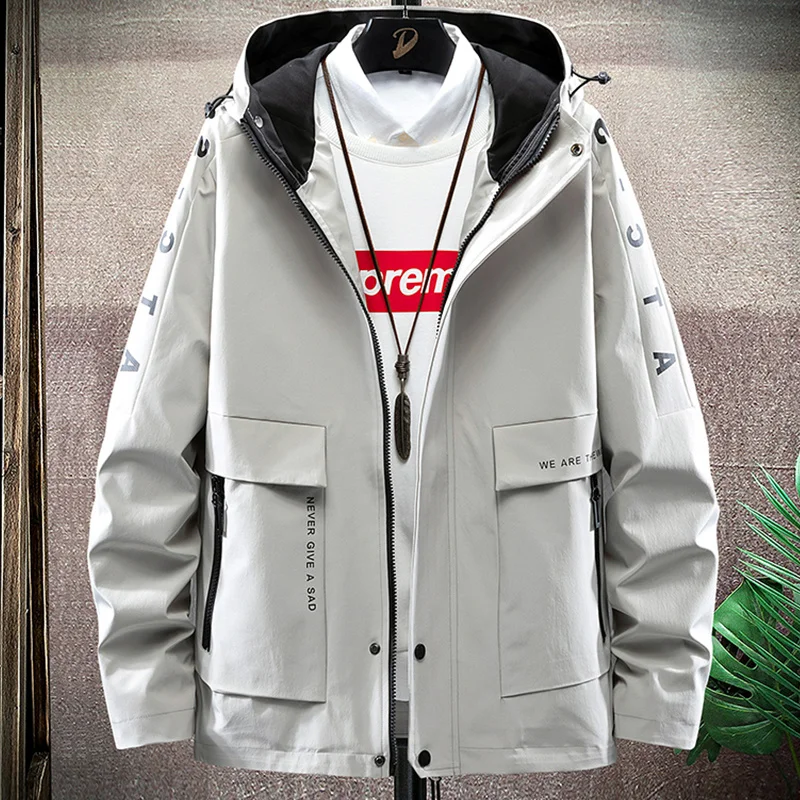 

Spring New Anbican 2023 Autumn Men's Hooded Casual Jacket Streetwear Letter Printed Men's Clothing Windbreaker Coat Big Size 8XL