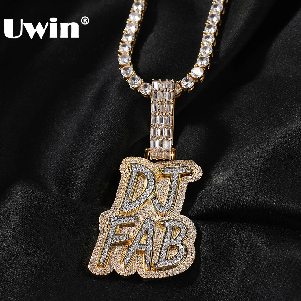 

UWIN Customized 2 Layer Bold Cursive Name Necklaces for Men Women Iced Baguettecz Cubic Zirconia Letter Necklaces for Gift