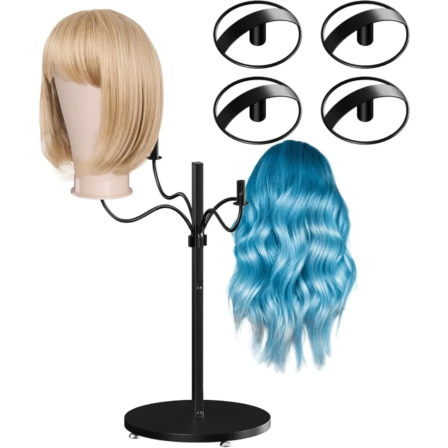 ที่แขวนวิกผมแบบหลายชั้น ชั้นวางโชว์วิกผมสำหรับร้านเสริมสวยหรือใช้ในบ้าน ที่จัดเก็บวิกผมโลหะพร้อมที่แขวนปรับระดับได้ 4 ชิ้น