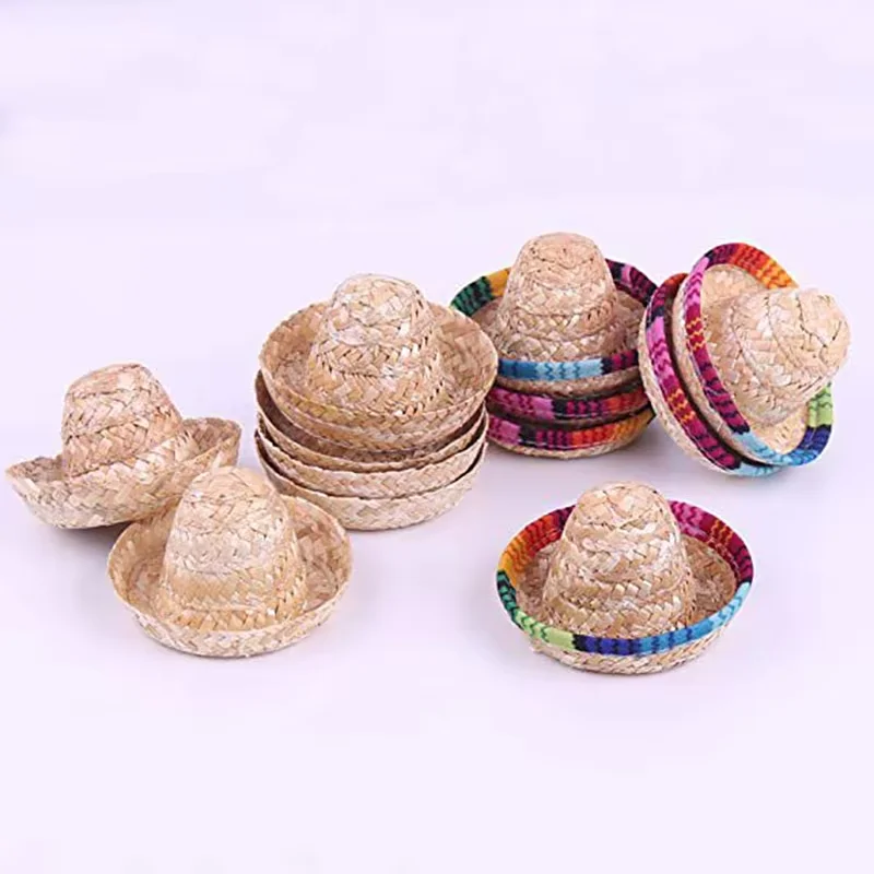 Straw Hat Wine Bottle Toppers Mini Mexican Wine Bottle Hat Kitchenware Cute Wedding Party Home Table Decoration Doll Accessories