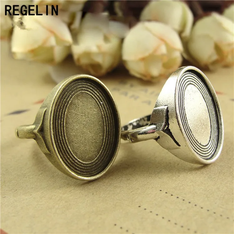REGELIN Vintage Style Antique Silver/antique bronze Ring Cabochon Base 20pcs/lot size inner 18x13mm Fit Jewelry Making Findings