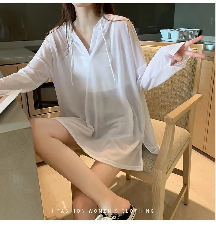 Hooded Long Sleeved Sun Protection Clothing for Women New Style Pullover Ins Trendy Backless Heart Machine Design Student Top