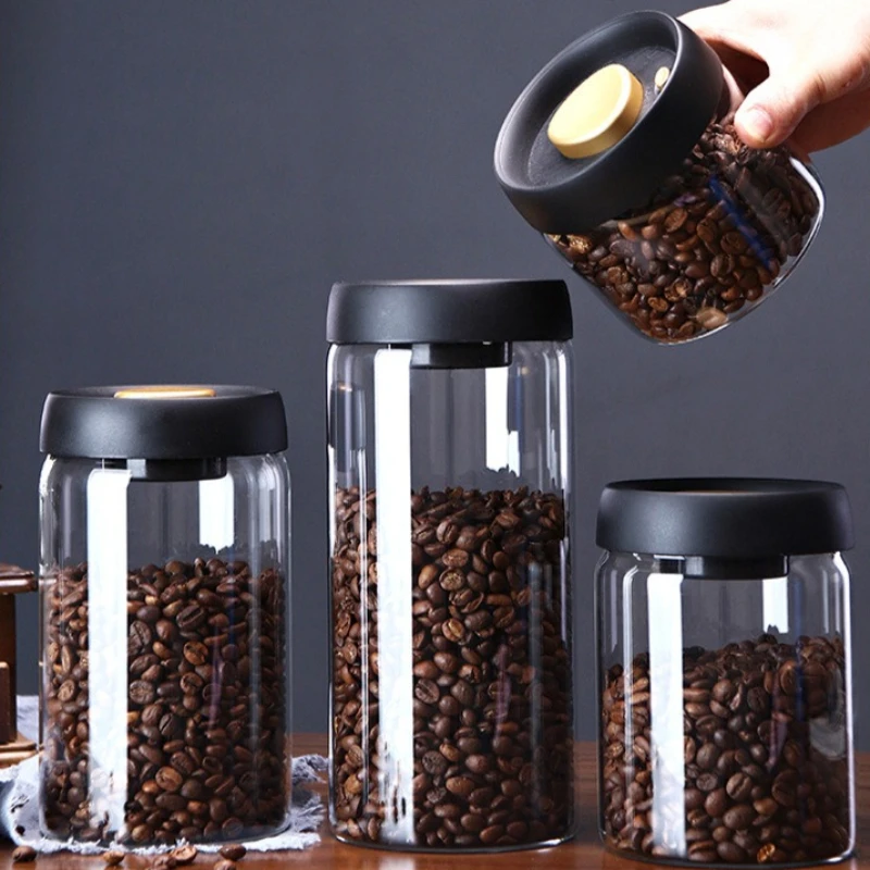 

Vacuum Sealed Jar Coffee Bean Storage Bottle Kitchen Food Grain Glass Jar Fresh Storage Jar Moisture-proof Airtight Container