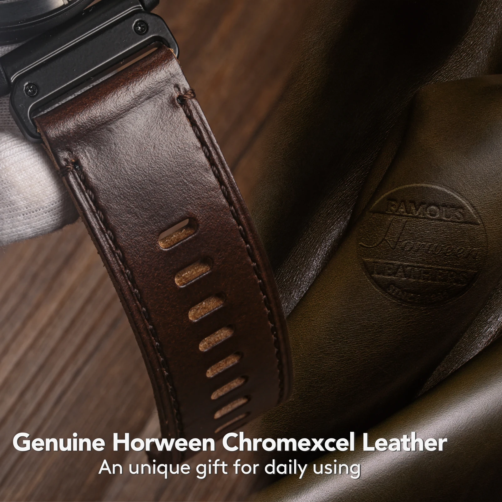 Pulseira de relógio de couro Horween macia compatível com Garmin, pulseira para Fenix/Approach/MARQ/Quatix / D2 Series/Instinct/Epix/Tactix