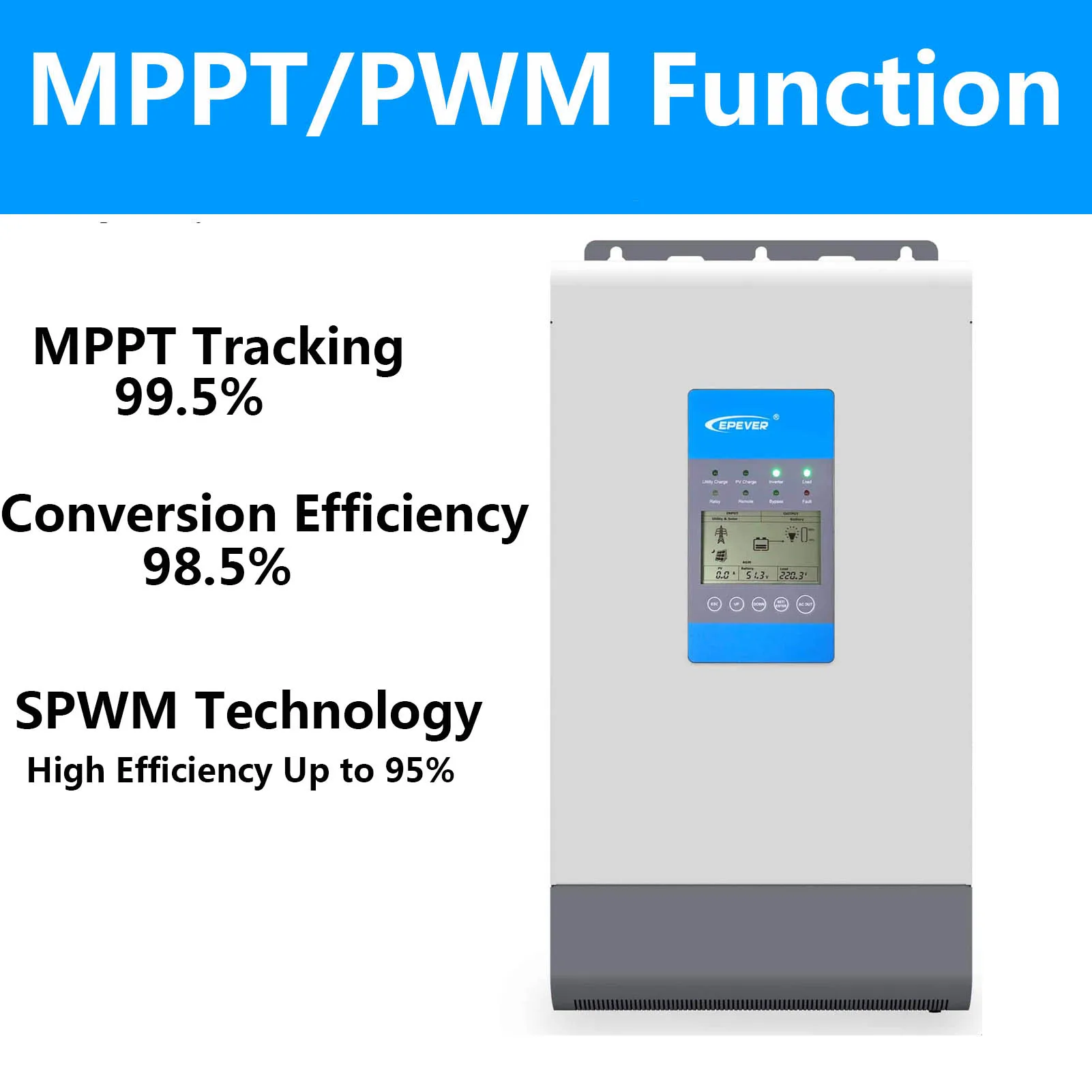 EPEVER 3000W Pure Sine Wave MPPT Solar Charge Controller AC/DC Charger 30A Input 24V Output 220V 230V Max Solar Panel 100V