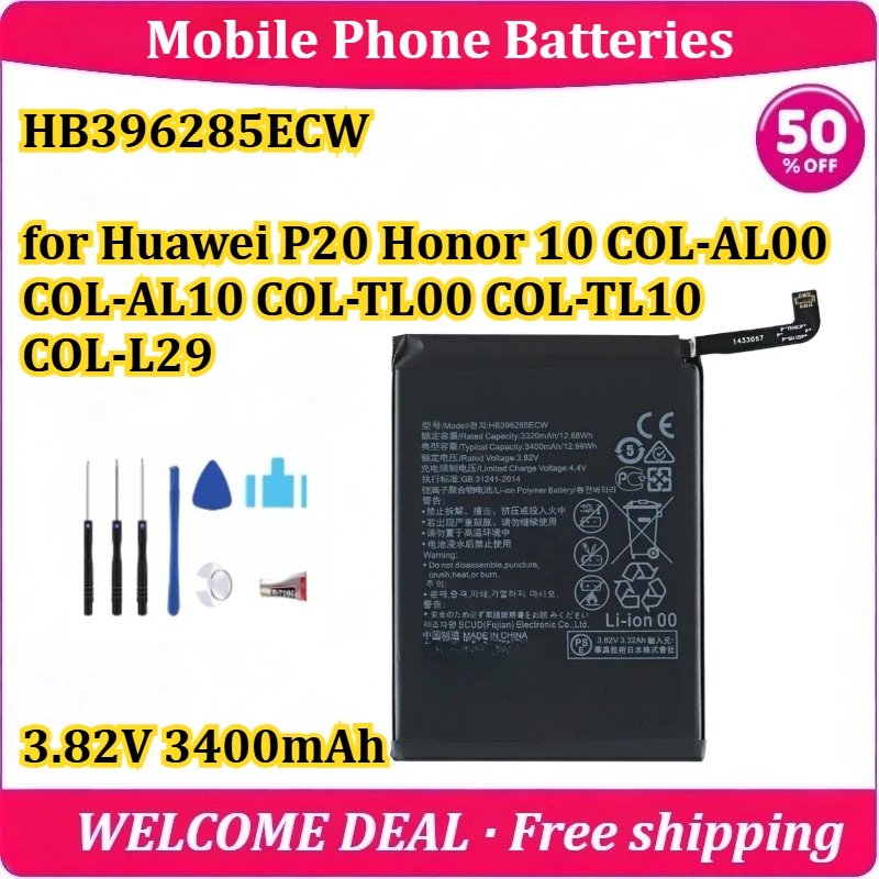 [New] HB396285ECW for Huawei P20 Honor 10 COL-AL00 COL-AL10 COL-TL00 COL-TL10 COL-L29 Mobile Phone Battery 3.82V 3400mAh