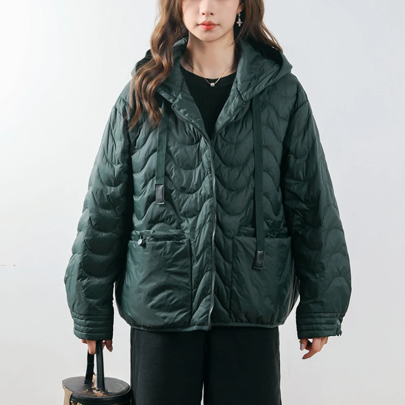 Women's Hooded Short Down Jackets, Thick Warm Coats, Casual Outerwear, Retro Stylish Puffer Coats, Simple Solid, Winter, New