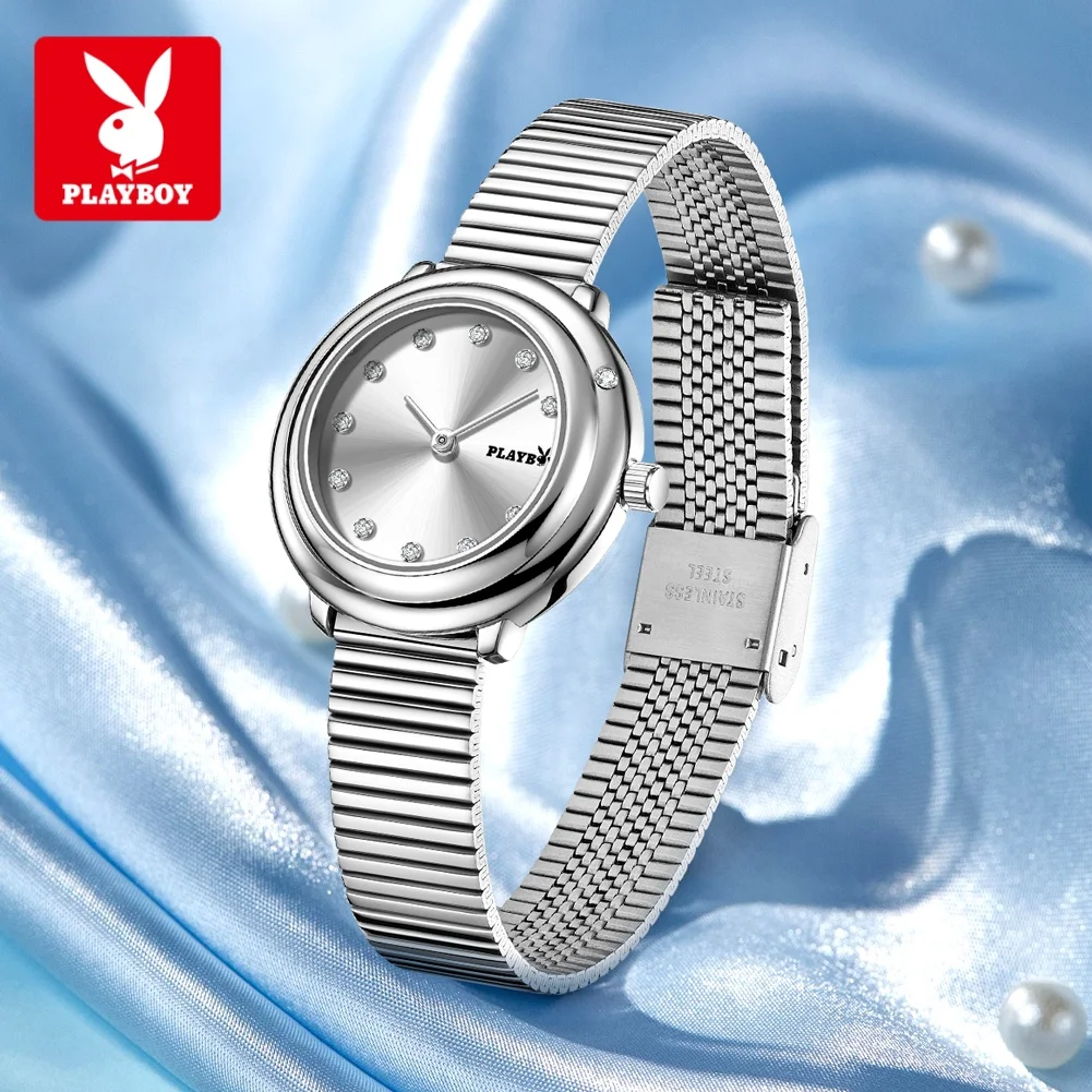 PLAYBOY 3117 Brand Original Authentic Double-Needle Elegant, Exquisite and Compact Dial Women's Quartz Watch