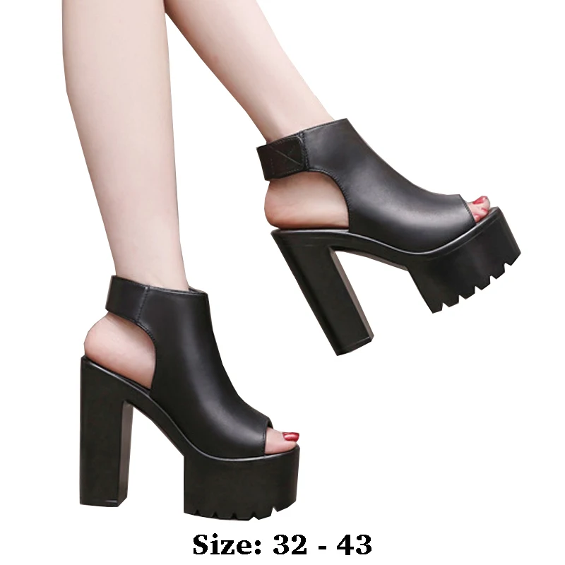 

High quality leather sandals for women 14cm high heel 2025 summer 32 33 34 platform open toe elegant fashion shoe black white