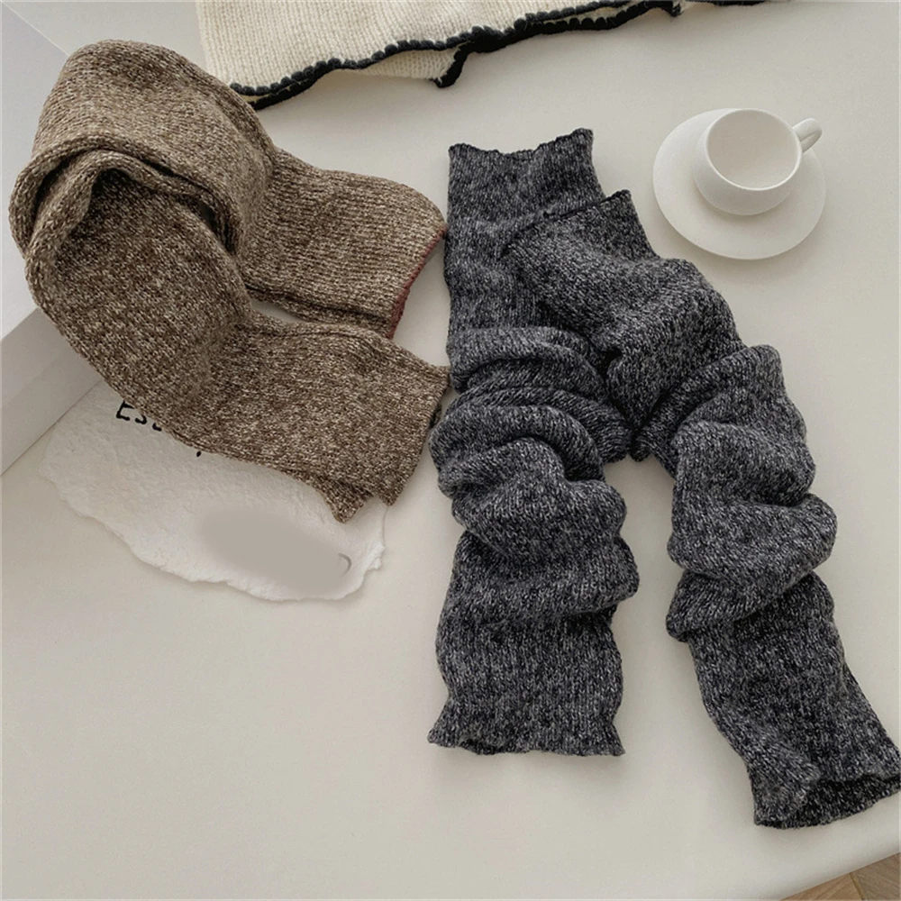 Winter Leggings Vertical Stripes Solid Color Girls Japanese Knitted Over-the-Knee Socks Lolita JK Uniform Foot Cover Leg Warmers