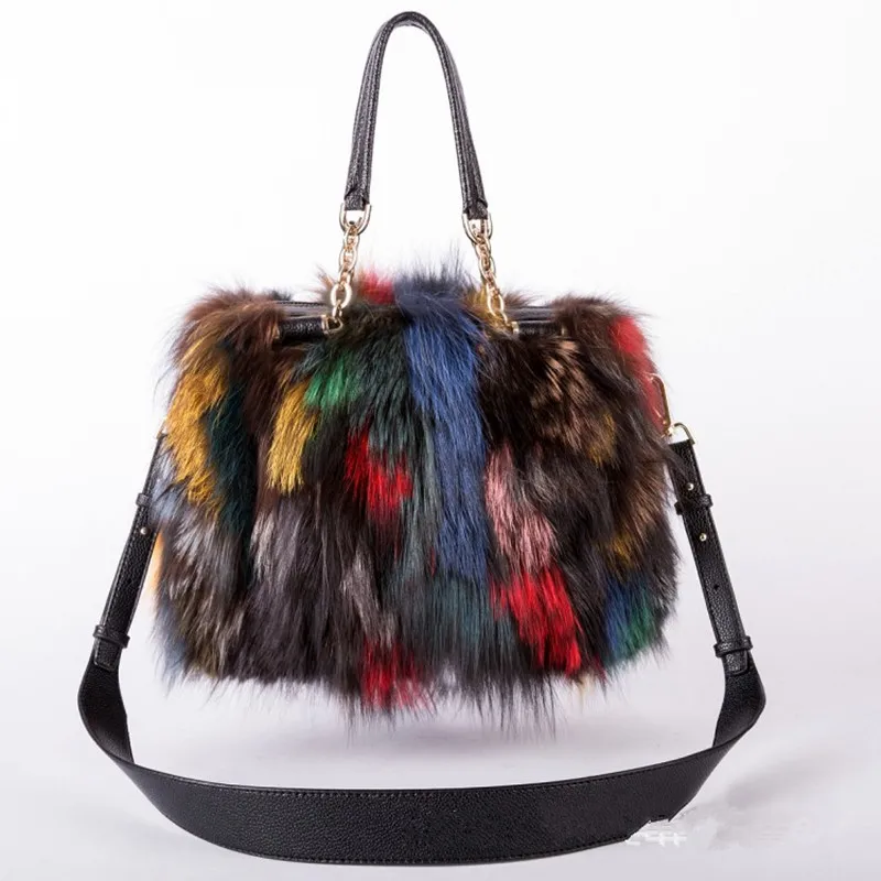 Korean version of fashion fur bag female autumn and winter new real hair hand color fox fur bag