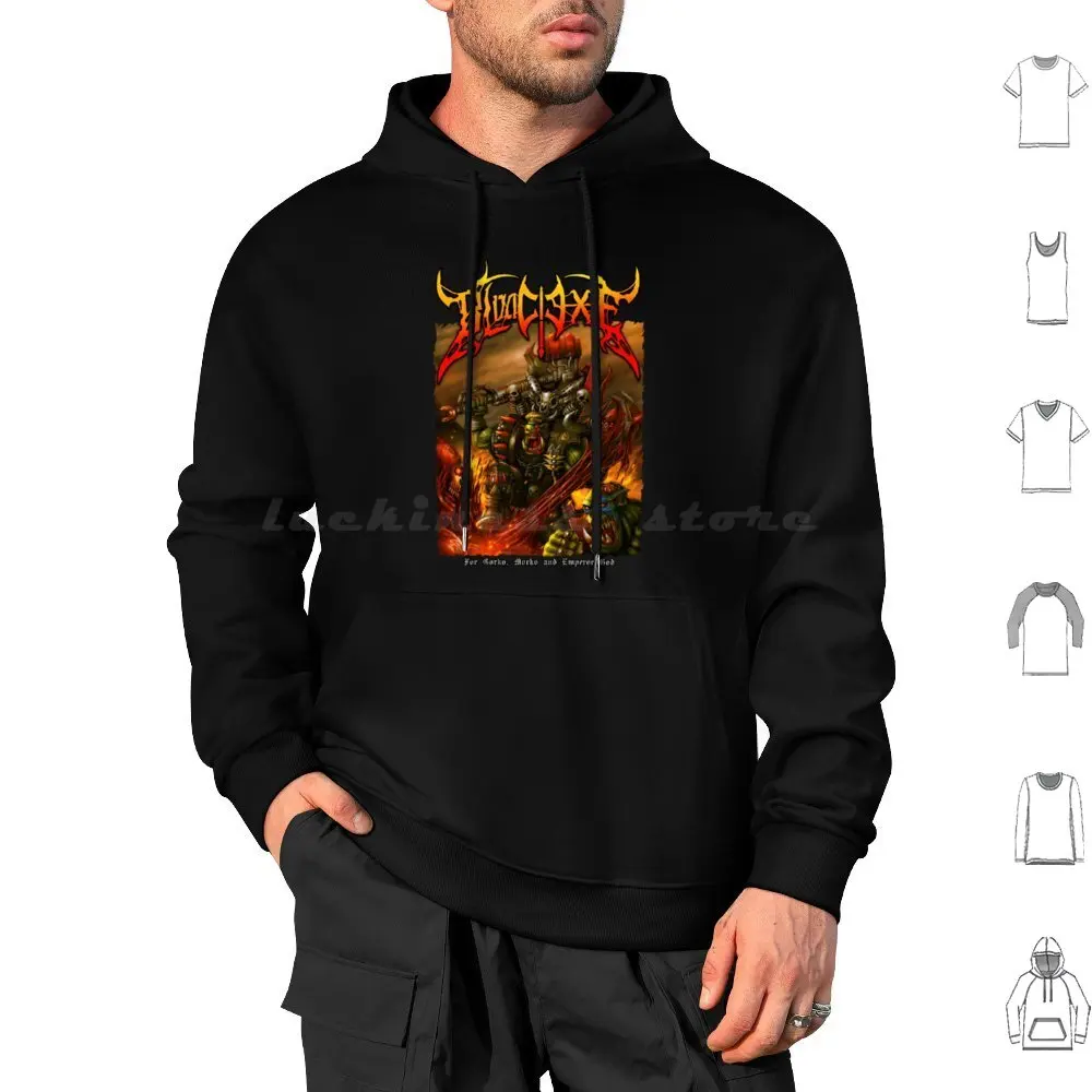 Blood Waaaagh!!! Hoodies Long Sleeve Orc Orks Greenskins Metalhead Metal Cover Heavymetal Rocker Khorne Blood