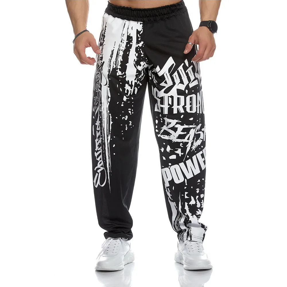 

2022 Muscle Men Sports Mesh Pants Male Thin Casual Running Training Loose Oversized Trousers Hip-Hop Printed Sportpants