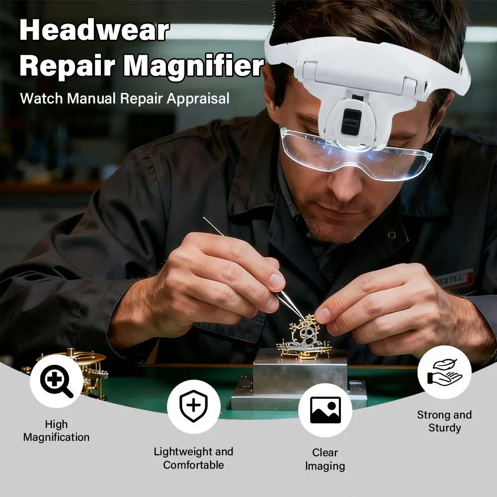 Magnifying Glasses LED Light Lamp Head Loupe Jeweler Headband Magnifier Eye Glasses Optical Glass Tool Repair Reading Magnifier