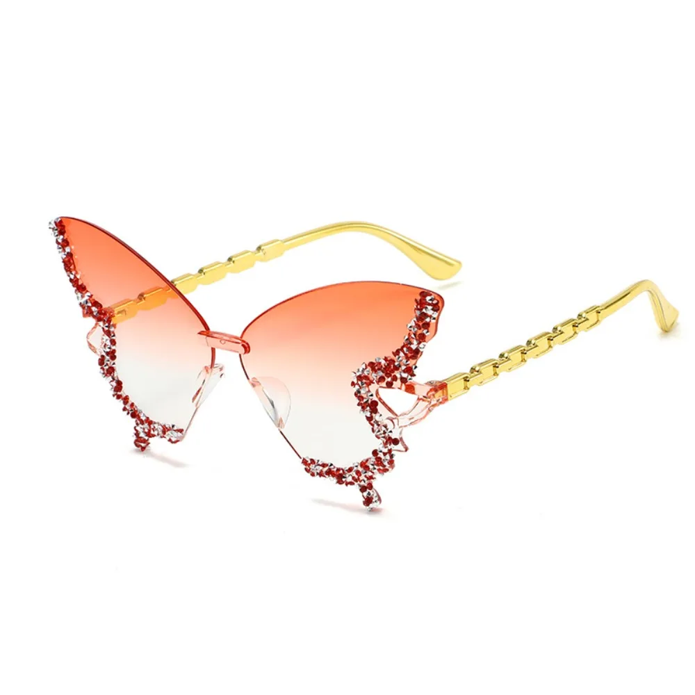 

Tint Color Butterfly Sunglasses Rimless Frame Flash Style Rimless Sun Glasses UV Protection Rhinestones Sunglasses for Women