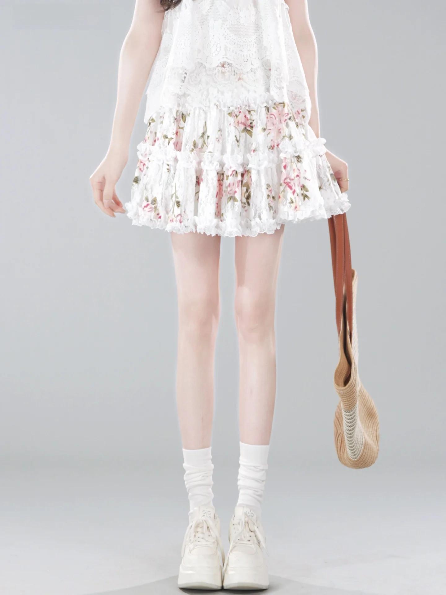 

Новая весенняя юбка Annelily: элегантная, приталенная, с кружевными вставками и роскошным цветочным узором, женская, со средней талией, А-силуэт, из полиэстера и спандекса