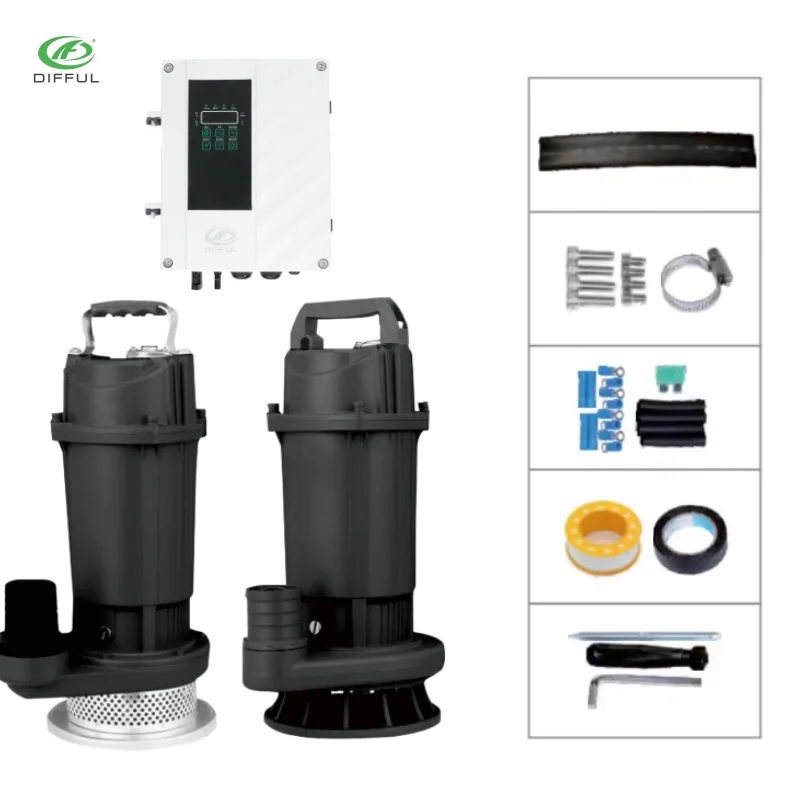 مضخة مياه غاطسة تعمل بالطاقة الشمسية، محرك تيار مستمر بدون فرش، جهد واسع