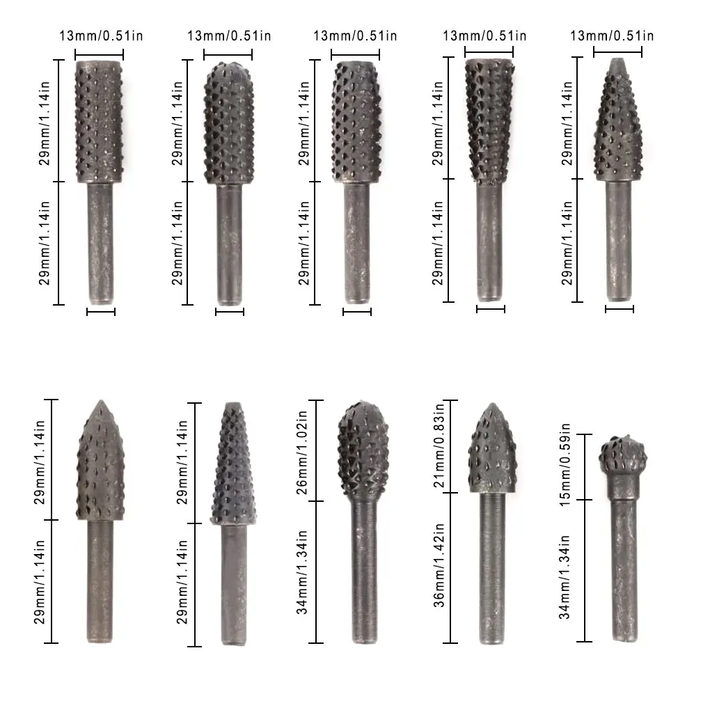 Kit d'outils de meulage de polissage, ensemble de râpe à distance, bois, plastique, caoutchouc, tige de 1/4 pouces, 10 pièces par ensemble