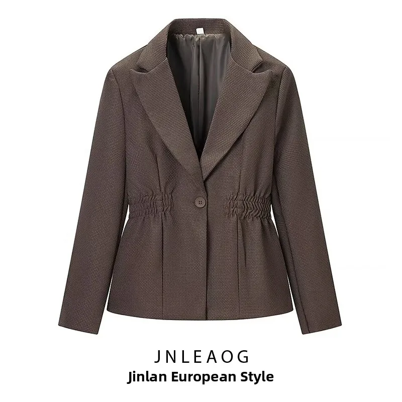 

JNLEAOG Women's Fashionable Pure Color Outerwear Versatile Design Standard Fit Long Sleeve Button up Ladies' Autumn Coat