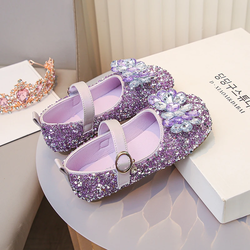 Picture 4: Girls Princess Shoes Fall 2026 kid's Glitter Crystal Dress Shoes Stylish Mary Janes Toddlers & Big Kids Dazzling glitter Flats