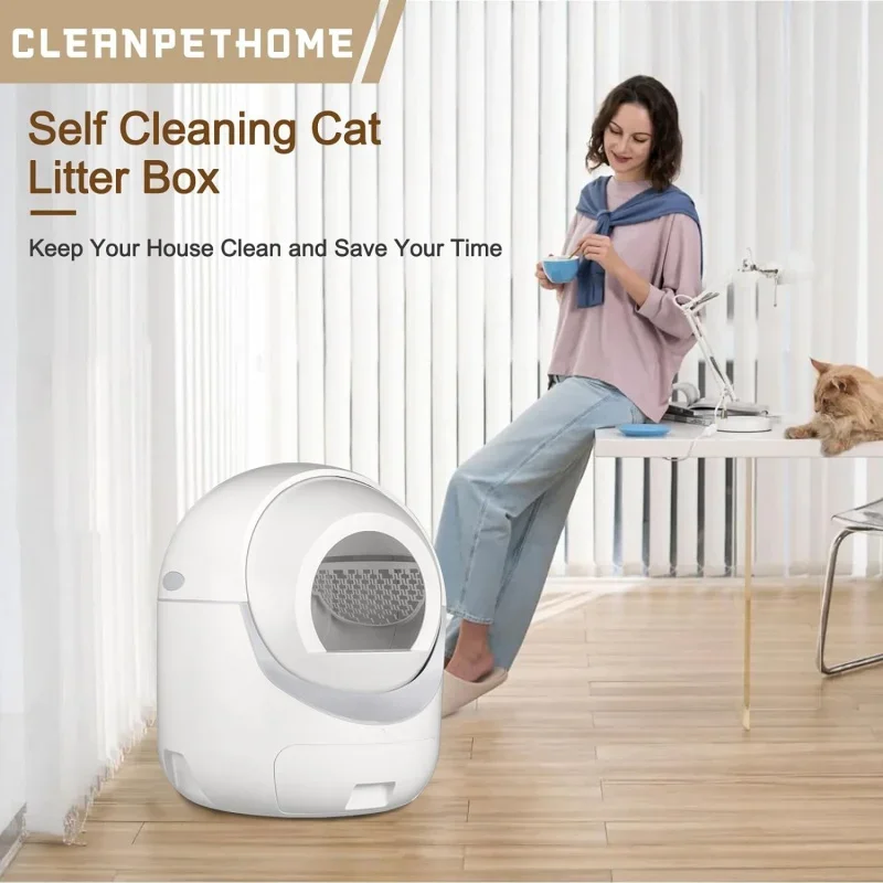 Self Cleaning Cat litter storage device, Automatic Cat Litter Box with APP Control Odor Removal Safety Protection for Multiple C