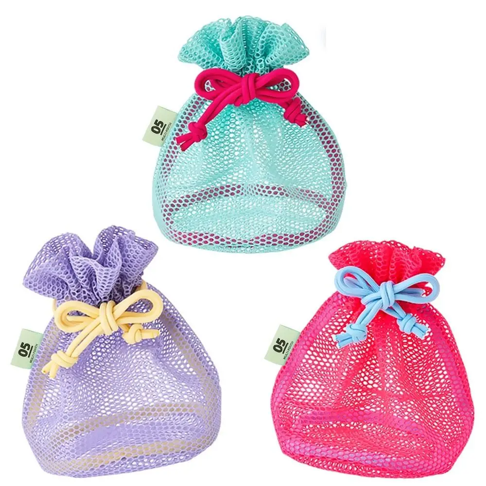 Ultra Light Mesh Drawstring Bag Hollowed Out Reusable Makeup Storage Bag Large Capacity Space Saving Travel Toiletry Bag