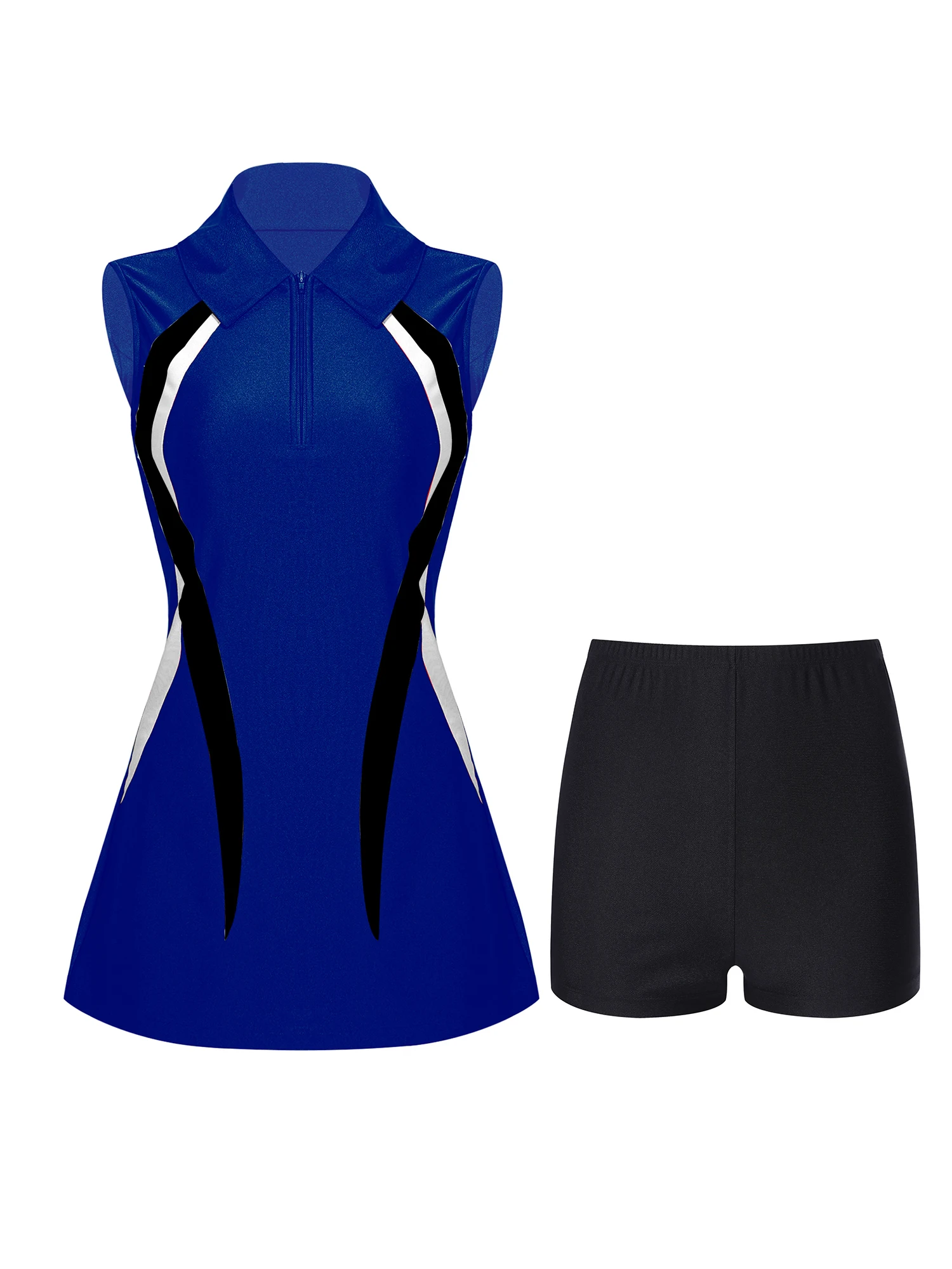 Womens Tennis Dresss Badminton Golf Outfit Sportswear Outdoor Activities Sleeveless Zipper Athletic Dress with Shorts Sports Set