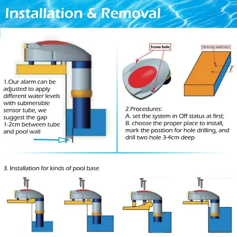 حمام سباحة منبه لحمام السباحة، حمام سباحة غاطس داخلي مع طاقة البطارية الشمسية