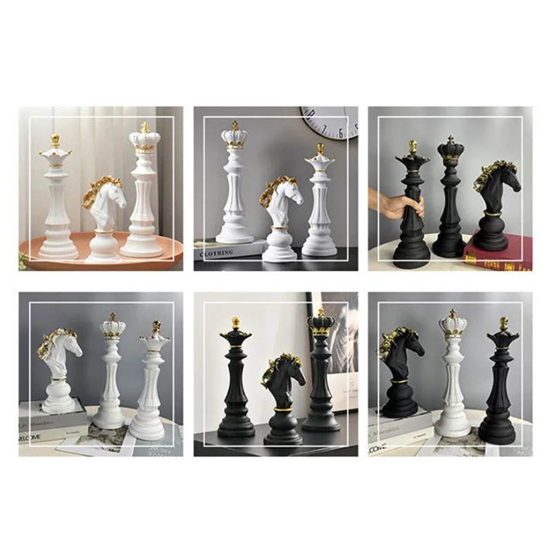 

International Chess Ornaments Chess Resin Decor Ornament Office Figurines Queen Knight Statue Collection Object
