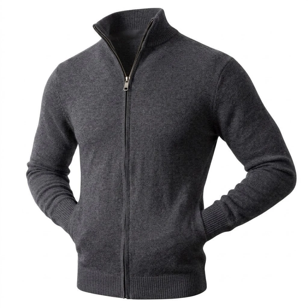Herbst Herren Casual Stehkragen Strickjacke mit Reißverschluss Winter Warmer Pullover Mantel Oberbekleidung Langarm Streetwear Top – Detail 10