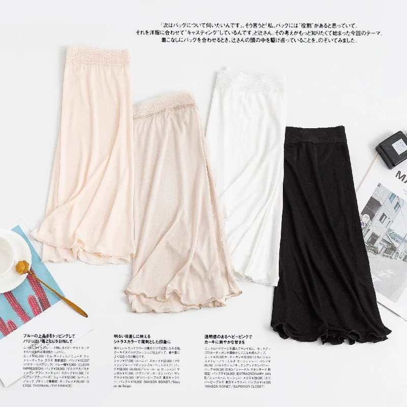 Summer Silk Underskirt Half Slips Dress for Women Mid Waist Elastic anti-penetration Underskirt Seamless Anti-slip Lining Skirt