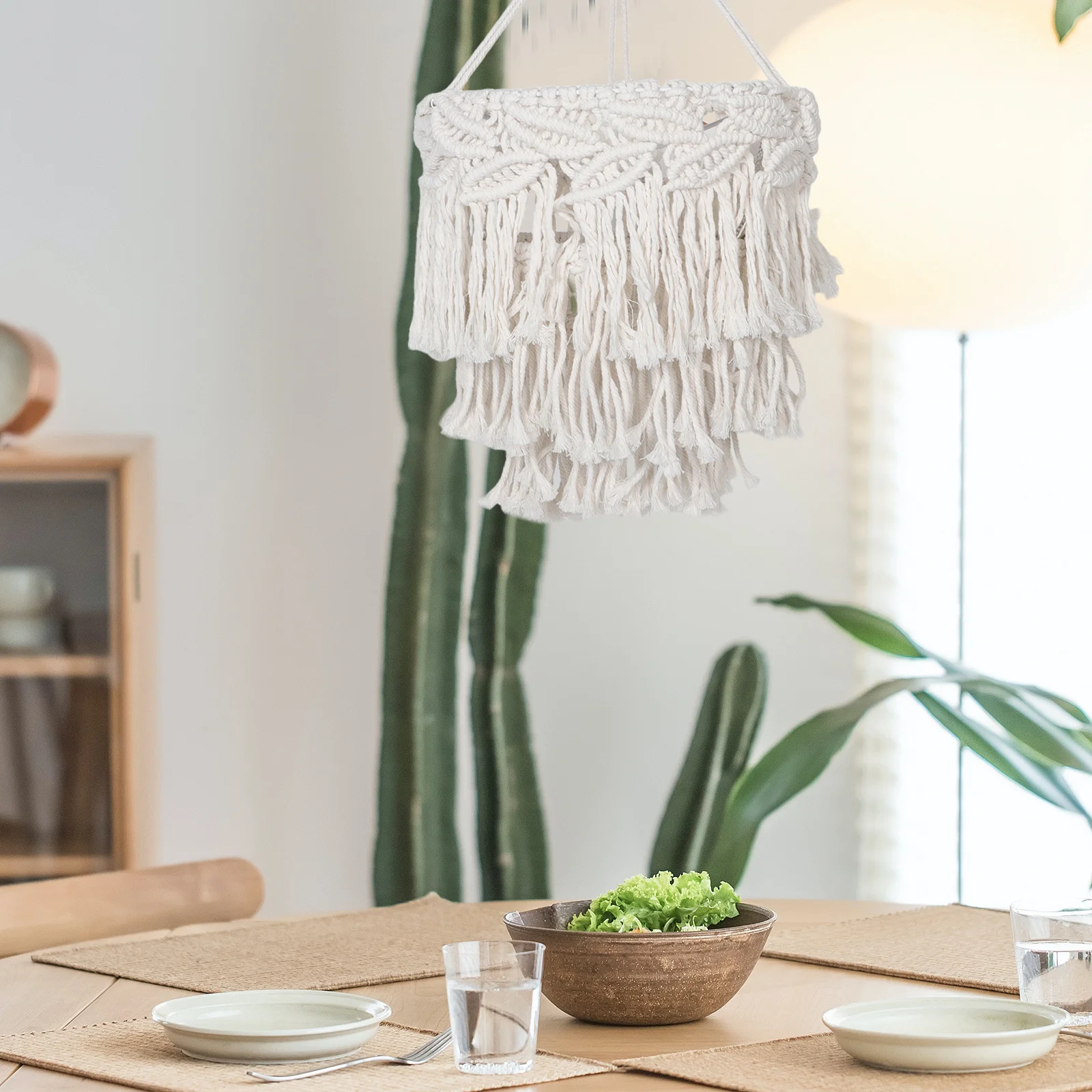 

1 комплект, абажур в стиле бохо, макраме, ручная работа, подвесной подвесной светильник с кисточкой, скандинавский тканый домашний декор, аксессуар для потолочного светильника