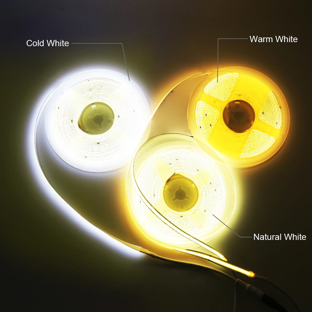 COB-LED-Streifenlicht, 5 V, 12 V, 24 V, 320 480 384, 528 LEDs, flexibles Band, 5 mm, 3 mm, 8 mm, PCB, warmweiß, lineare Lichter mit hoher Dichte