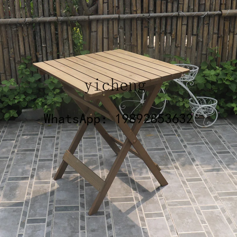 H2 Solid Wood Foldable Table Combination Portable Home Outdoor Balcony Dining Table and Chair Backrest Chair