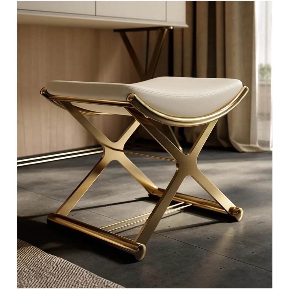 مقعد عثماني جلدي متعدد الأغراض مع أرجل معدنية بإطار X، مقعد مبطن للمكياج ومساحات المعيشة والحمامات #4